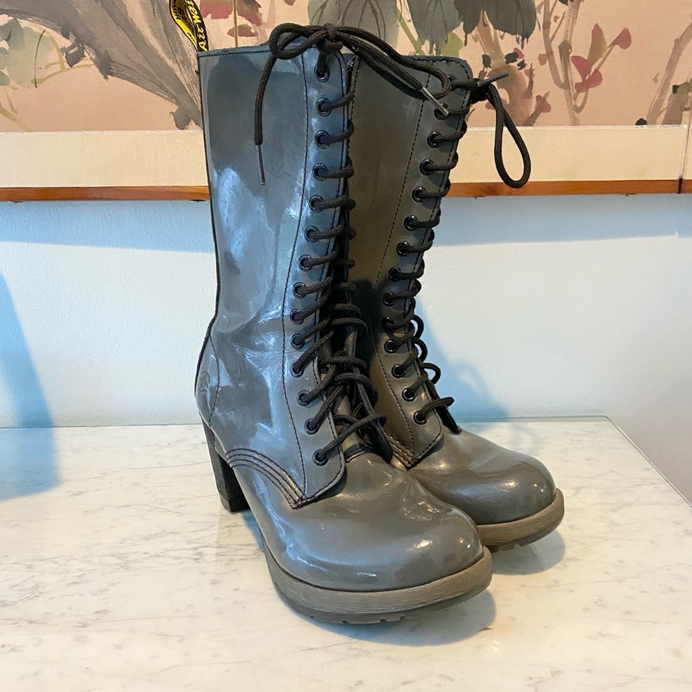 Dr. Martens Gray Lace-Up Heeled Combat Boots